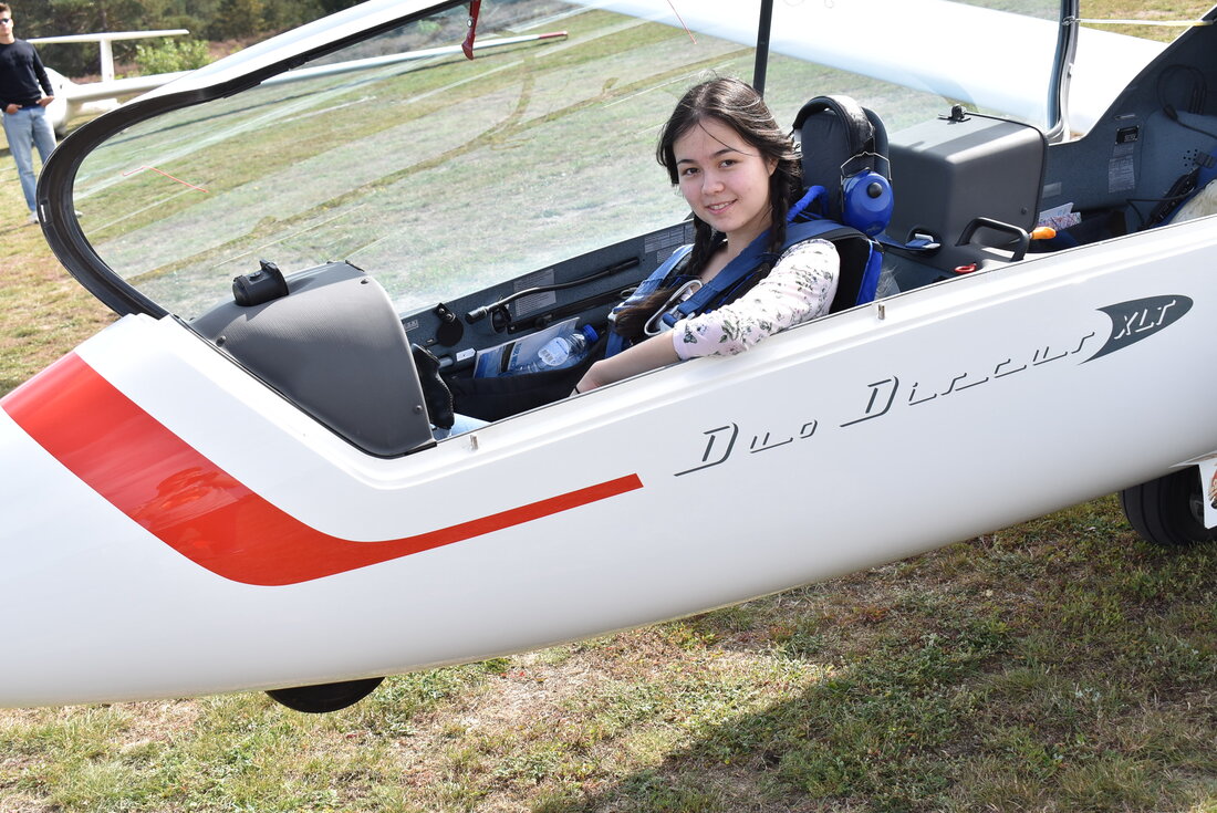 Anna Liu in a glider cockpit